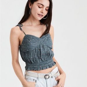 American Eagle Sage Green Floral Ruched Camisole | Size Medium